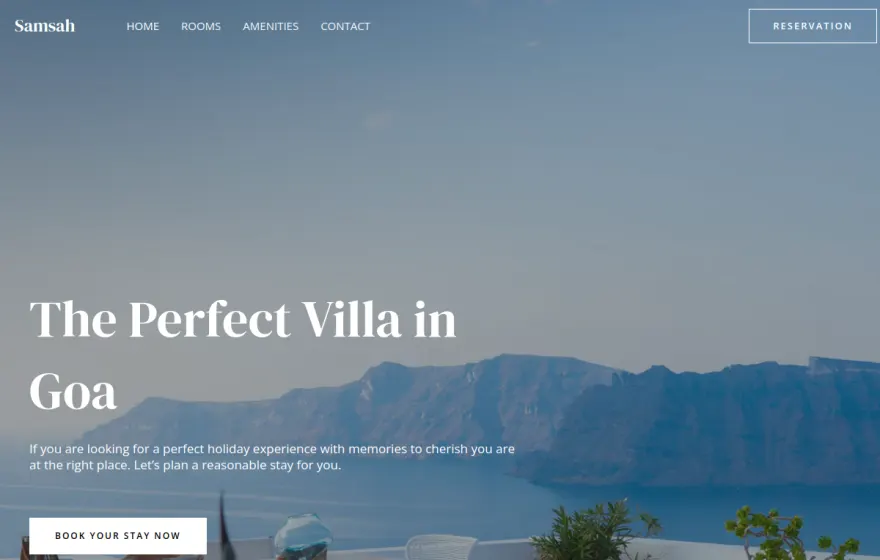 Live website screenshot — Samsah Stays hospitality site built by RioCloud Solutions with direct booking enquiries